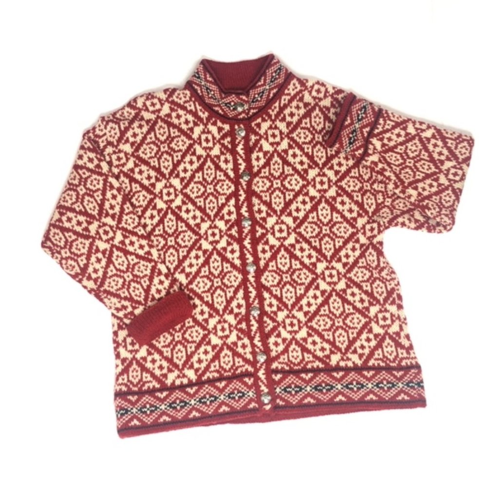 L.L. Bean Womens Red & White Knit Cardigan